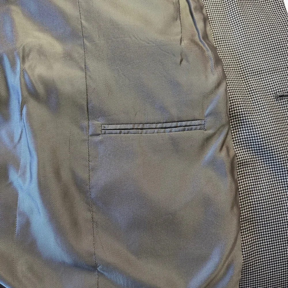 Oscar de la Renta Men's 100% Silk Beige Brown Houndstooth Blazer Size‎ 40 Long